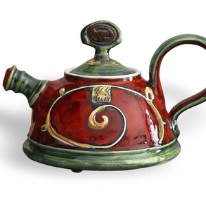 Handmade Ceramic Teapot for One Danko's Artistic Pottery Christmas Gift Small Clay Tea Pot Red, Green, White Colors 400ml Capacity image 8