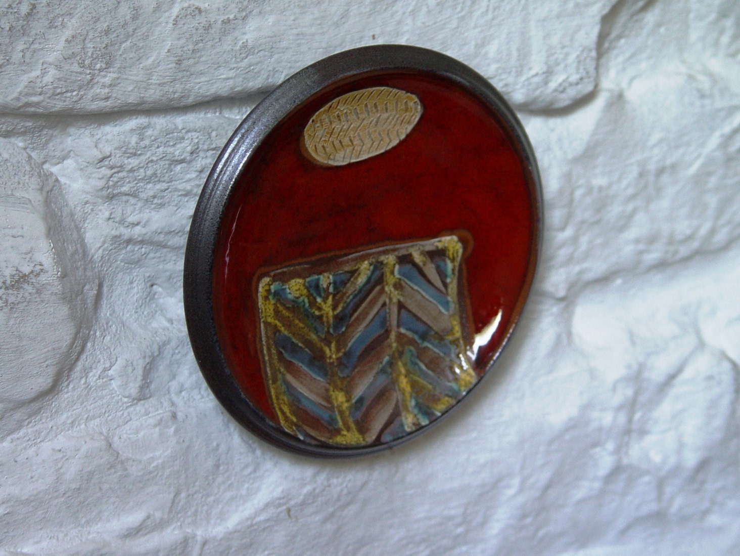 Hand Painted Red Ceramic Plate Unique Wall Decor for Kitchen and Home