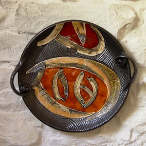 Handmade Orange Ceramic Tray – Wall Hanging or Serving Platter – Artistic Pottery by Danko