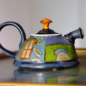 Cute Pottery Teapot Colorful Ceramic Kettle for One Artisan Clay Gift Wheel Thrown Pottery Home & Living Decor Christmas Present image 4