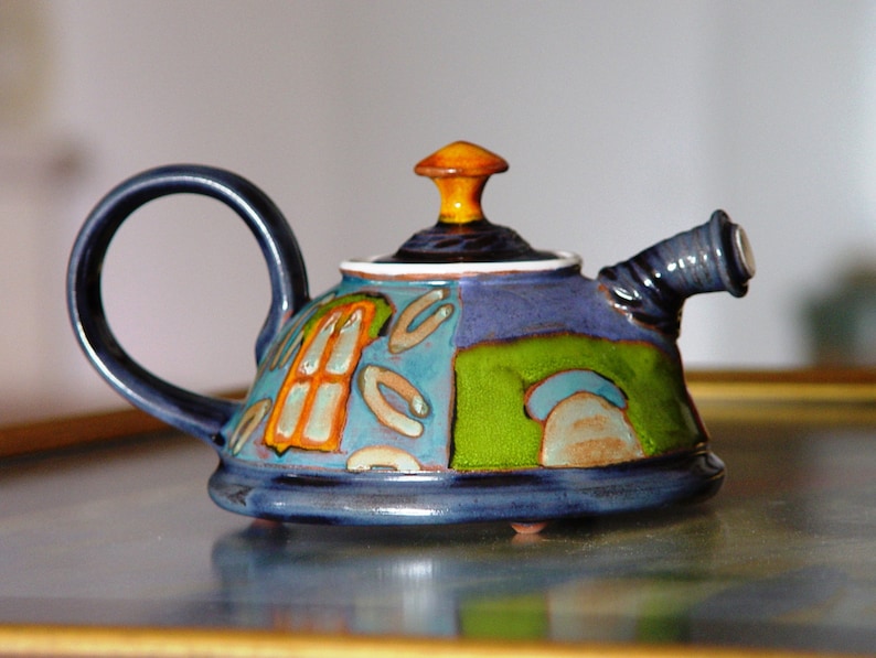 Cute Pottery Teapot Colorful Ceramic Kettle for One Artisan Clay Gift Wheel Thrown Pottery Home & Living Decor Christmas Present image 4