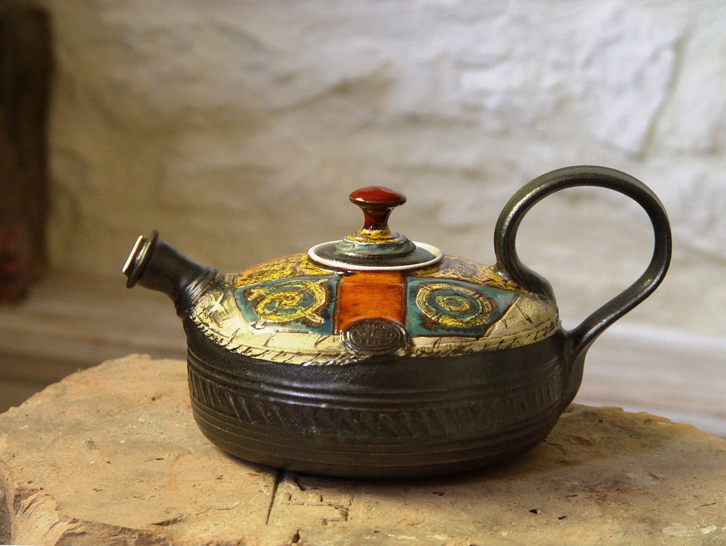 Christmas Gift Colorful Pottery Teapot with Matte Finish Fine Art