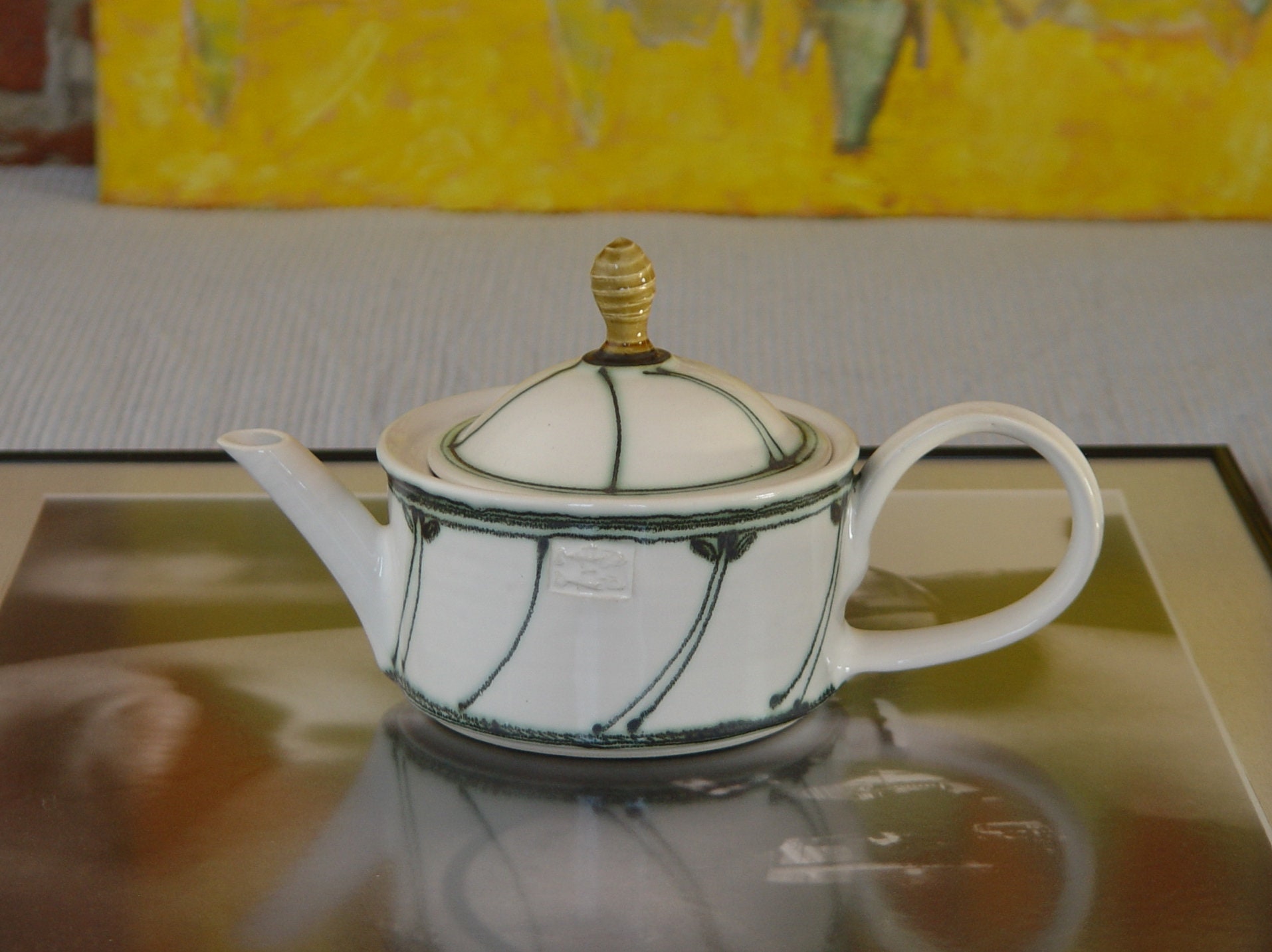 Glazed Handmade Stoneware Teapot Ceramic Pot for Serving Tea Floral