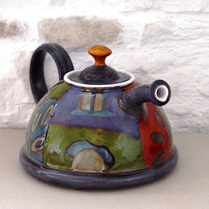 Colorful Handmade Ceramic Teapot Danko Pottery Unique Clay Tea Pot with Hand Painted Decoration Kitchen and Dining Gift image 7