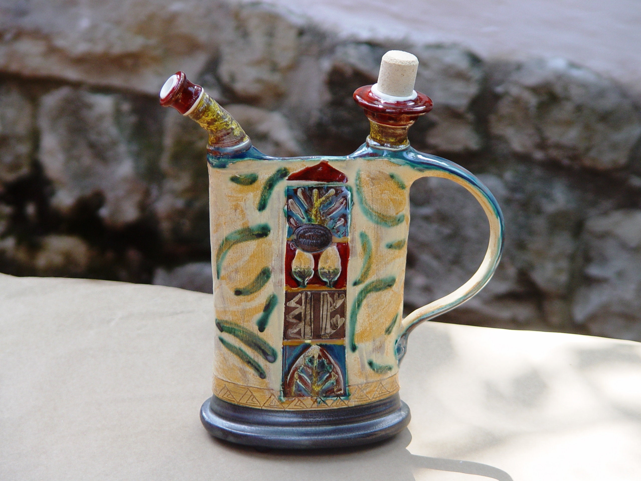 Clay Pitcher, Pottery Jug, Colorful Ceramic Bottle, Pottery Handmade, Decorative Teapot, Water