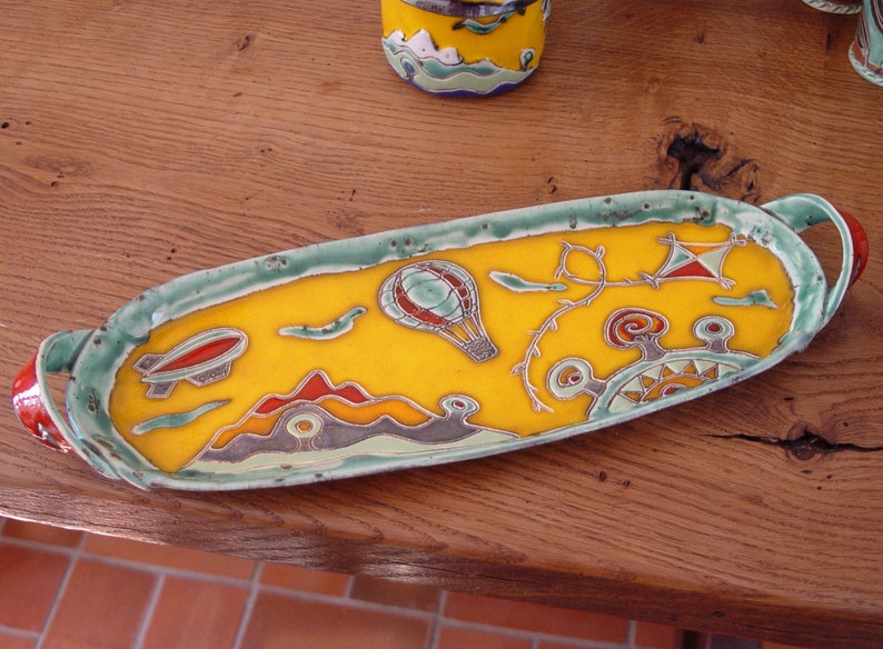 Handmade Ceramic Platter in Bright Colors Handbuilt Pottery Tray Colorful Home Decor Stoneware Ceramic Art Unique Atistic Pottery image 3