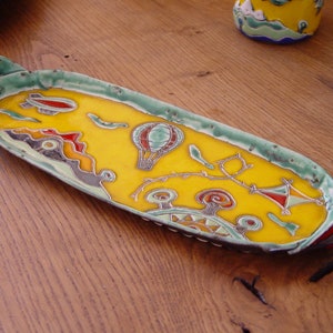 Handmade Ceramic Platter in Bright Colors Handbuilt Pottery Tray Colorful Home Decor Stoneware Ceramic Art Unique Atistic Pottery image 6