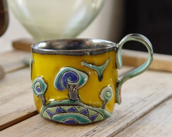Handbuilt Ceramic Mug, Pottery Stoneware Cup, Colorful Tea or Coffee Cup, Collectible Pottery, Cute Mug