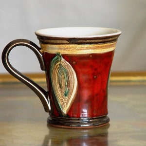 Handmade Red Ceramic Mug Folklore Motifs Unique Pottery Teacup Christmas Gift Danko Pottery image 7