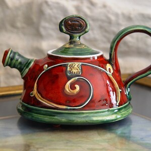 Handmade Ceramic Teapot for One Danko's Artistic Pottery Christmas Gift Small Clay Tea Pot Red, Green, White Colors 400ml Capacity image 3