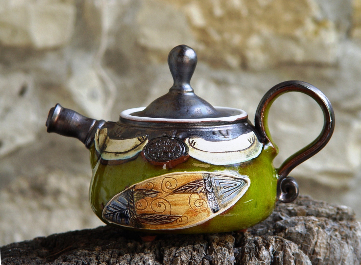 Pottery Wedding gift Teapot with Two Cups, Ceramic teapot. Tea pot