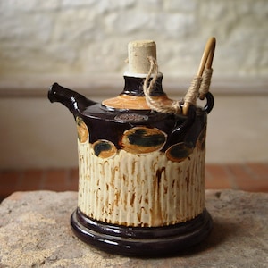 Pottery Bottle with Wicker Handle Ceramic Pitcher Wall image 1