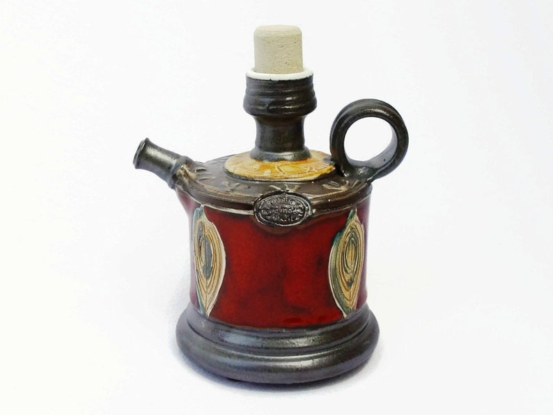 Handmade Red Ceramic Pitcher Christmas Gift, Wheel Thrown Pottery, Artistic Earthen Bottle, 350ml, Home Decor, Kitchen & Dining image 1