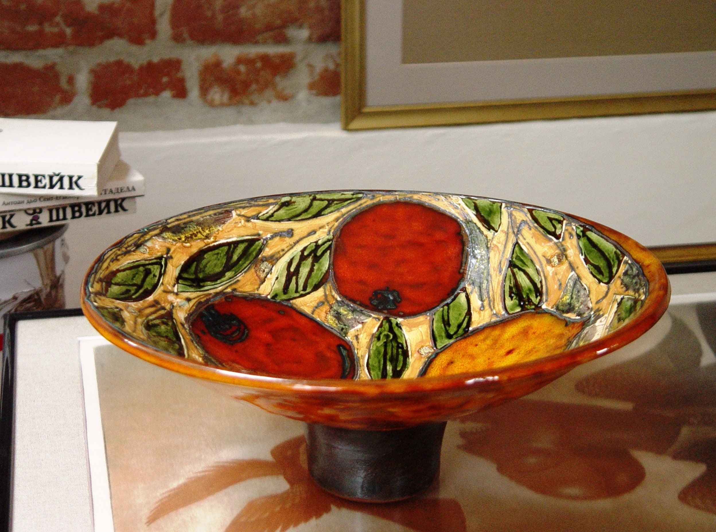 Unique Handmade Pottery Fruit Bowl Ceramic Bouquet with Pomegranates Serving Dish Kitchen