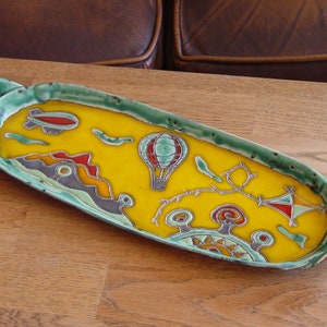 Handmade Ceramic Platter in Bright Colors Handbuilt Pottery Tray Colorful Home Decor Stoneware Ceramic Art Unique Atistic Pottery image 2