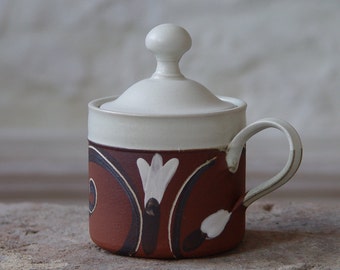 Stoneware Sugar Bowl, Pottery Sugar Container, Handmade and Hand Painted Sugar Bowl with Matte Finish, Sugar Box, Sugar Keeper