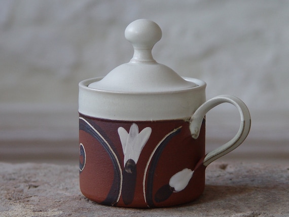 Stoneware Sugar Bowl, Pottery Sugar Container, Handmade and Hand Painted Sugar Bowl with Matte Finish, Sugar Box, Sugar Keeper