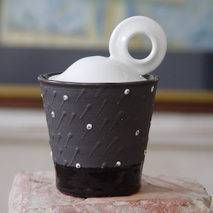 Unique Black and White Stoneware Sugar bowl, Lidded Sugar Bowl, Wheel Thrown Pottery, Ceramic Sugar Box, Sugar Keeper, Sugar Bowl with Lid