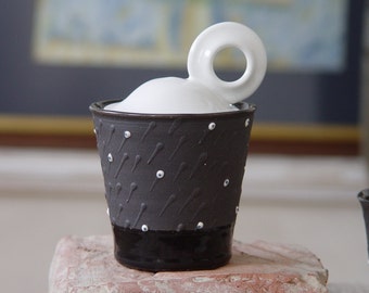 Unique Black and White Stoneware Sugar bowl, Lidded Sugar Bowl, Wheel Thrown Pottery, Ceramic Sugar Box, Sugar Keeper, Sugar Bowl with Lid
