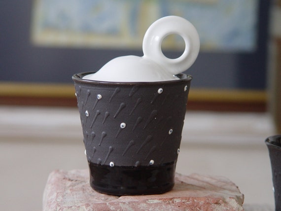 Unique Black and White Stoneware Sugar bowl, Lidded Sugar Bowl, Wheel Thrown Pottery, Ceramic Sugar Box, Sugar Keeper, Sugar Bowl with Lid