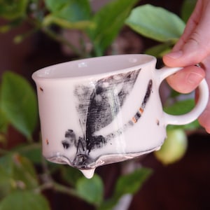 Handmade Stoneware Dragonfly Coffee Mug Unique Teacup 300ml Wheel Thrown Pottery Danko Artistic Mug White Black Orange Gift Mug image 3