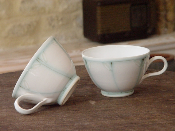 Set of Two Handmade Stoneware Cups - Unique Hand-Painted Ceramic Tea & Coffee Cups, Wheel-Thrown Pottery, Tea Set by Danko