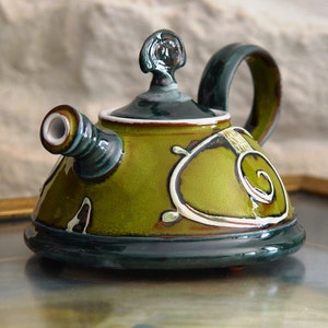 Handmade Ceramic Teapot - Green , White, and Blue Pottery Gift, Wheel Thrown, 400ml, Danko Handmade, Home Kitchen Decor