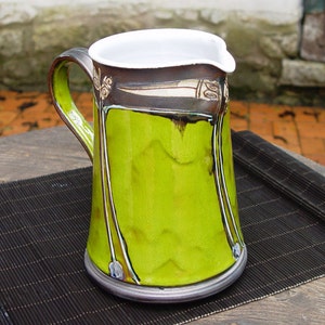 Pottery Pitcher. Water Pitcher Green Wheel Thrown pitcher image 3