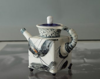 Night Butterflies Handpainted Teapot for Two - Unique Porcelain Kettle - Wedding Gift - Tea Lovers' Delight