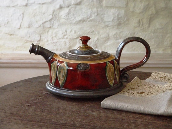 Christmas Gift - Danko Artistic Pottery Teapot - Red Wheel Thrown Ceramic - Unique Handmade Clay Art - Home Decor and Gift