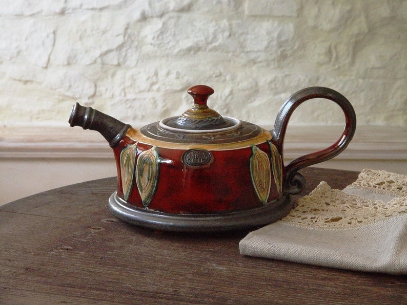Christmas Gift Danko Artistic Pottery Teapot Red Wheel Thrown Ceramic Unique Handmade Clay Art Home Decor and Gift image 1