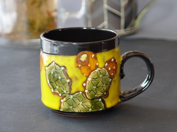 Cactus Mug - Handmade 13.5 oz Ceramic Cup | Danko Pottery Art | Colorful Kitchen Decor Gift