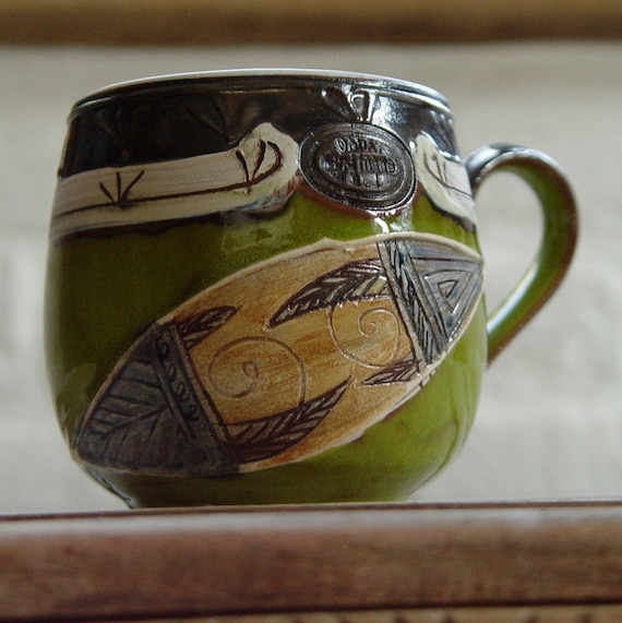 Unique Wheel Thrown Green Pottery Coffee Mug - Handmade Ceramic Cup - Danko Pottery - Artistic Gift