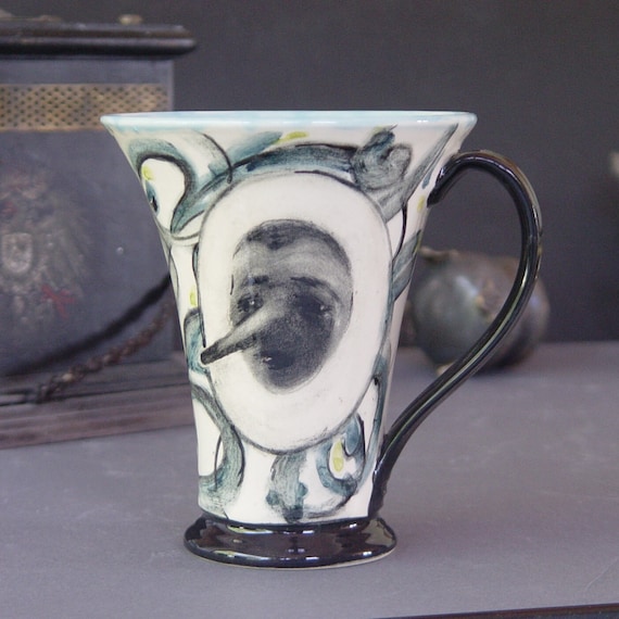 Pinocchio Optical Illusion Mug - Handpainted Stoneware Ceramic Cup - Italian Style Pottery Coffee Mug - Unique Book Character Gift