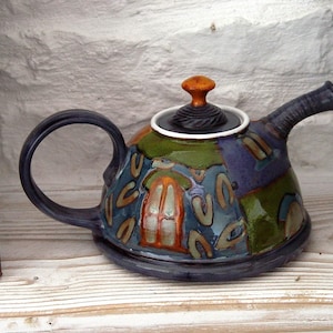 Colorful Handmade Ceramic Teapot Danko Pottery Unique Clay Tea Pot with Hand Painted Decoration Kitchen and Dining Gift image 10