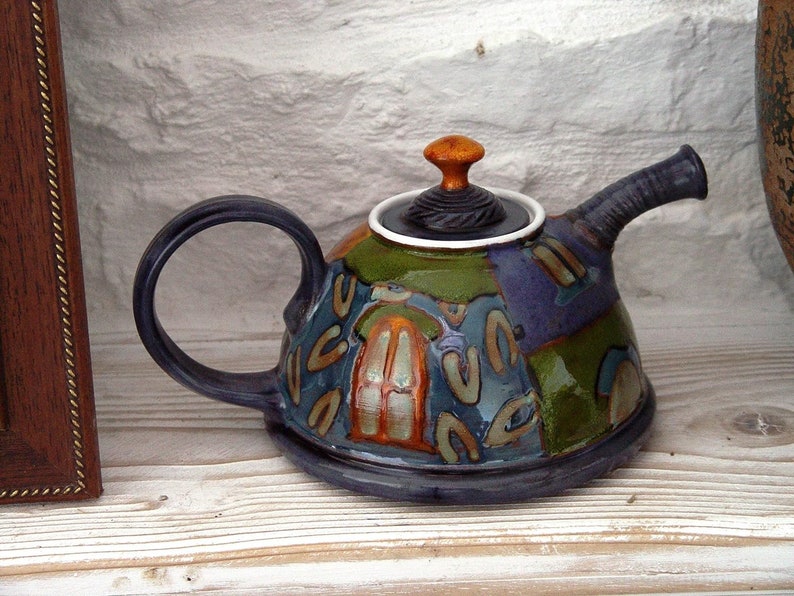 Colorful Handmade Ceramic Teapot Danko Pottery Unique Clay Tea Pot with Hand Painted Decoration Kitchen and Dining Gift image 10