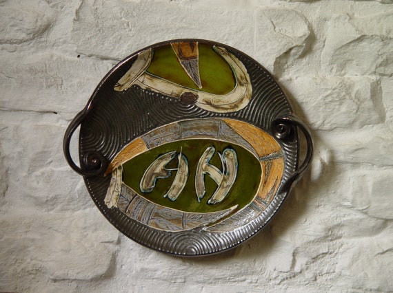 Handmade Green Ceramic Tray | Pottery Serving Platter | Wall Decor Plate | Artistic Home & Kitchen Decor by Danko