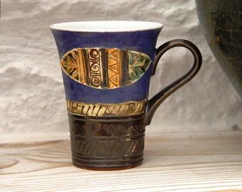 Handmade Blue Pottery Mug - Unique Ceramic Tea Cup - Elegant Wheel Thrown Clay Mug - Danko - Birthday Gift - Kitchen Decor - Matte Finish