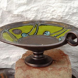 Wheel Thrown Green Pottery Fruit Bowl Wedding Gift Iron image 1