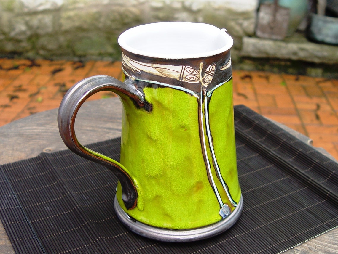 Grüner Keramik Krug Bunte Keramik Krug Rad geworfene | Etsy