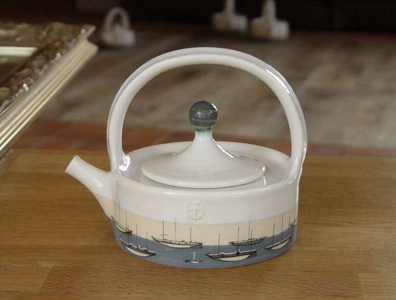 Ocean Theme Stoneware Teapot Handmade Ceramic Yacht Tea Kettle Unique Pottery Danko Durable Artistic Gift for Home & Living image 9