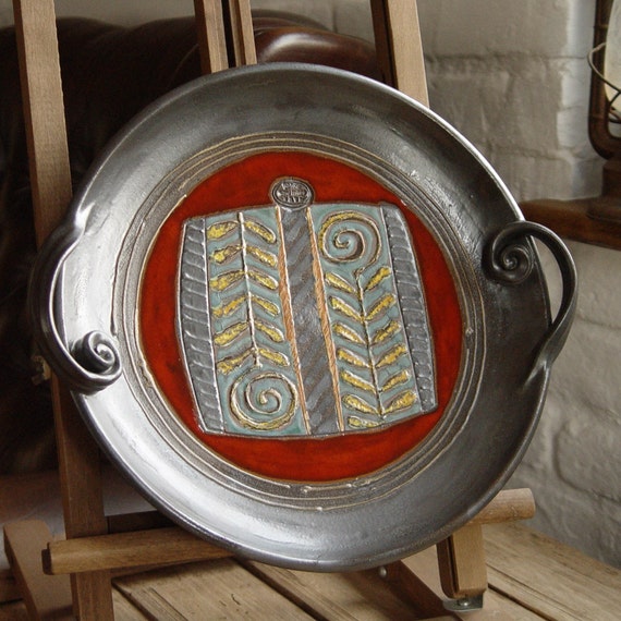 Red Ceramic Serving Platter - Handmade Wall Art & Decor