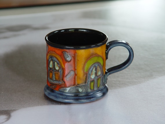 Handmade Windows Mug - Danko Pottery Art | Colorful Ceramic Cup 7 oz | Unique Kitchen Decor Gift