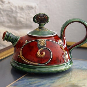 Handmade Ceramic Teapot for One Danko's Artistic Pottery Christmas Gift Small Clay Tea Pot Red, Green, White Colors 400ml Capacity image 6