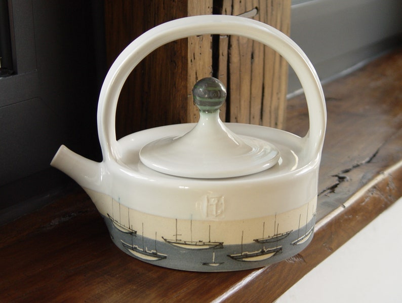 Ocean Theme Stoneware Teapot Handmade Ceramic Yacht Tea Kettle Unique Pottery Danko Durable Artistic Gift for Home & Living image 2