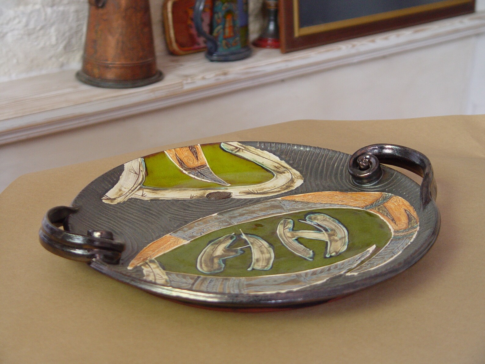 Handmade Green Ceramic Tray Pottery Serving Platter Wall Etsy