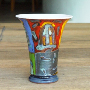 Handmade Ceramic Wine or Water Goblet, Colorful Pottery Mug with Unique Hand-Painted Design