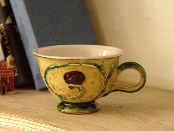 Handmade Beige Green Ceramic Mug, 240ml Tea or Coffee Delight, Wheel Thrown Elegance, Unique Xmas Gift for Home