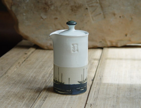 Stoneware Milk or Syrup Jug, Pottery Creamer, Wheel Thrown Hand Decorated Artistic Pottery Danko - Sugar and Cream Sets, Table Decor