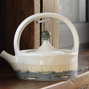 Ocean Theme Stoneware Teapot Handmade Ceramic Yacht Tea Kettle Unique Pottery Danko Durable Artistic Gift for Home & Living image 3